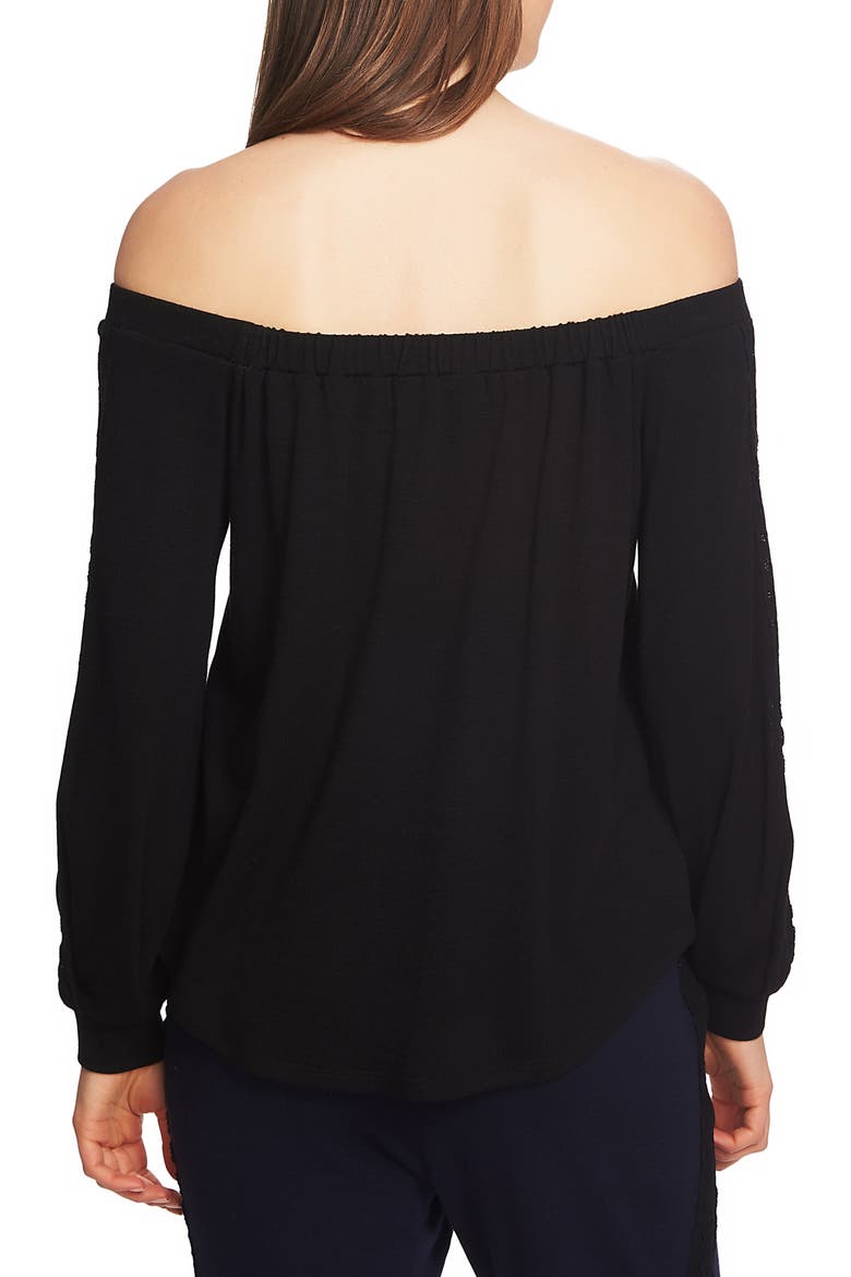 Lace Detail Off the Shoulder Top, Alternate, color, RICH BLACK