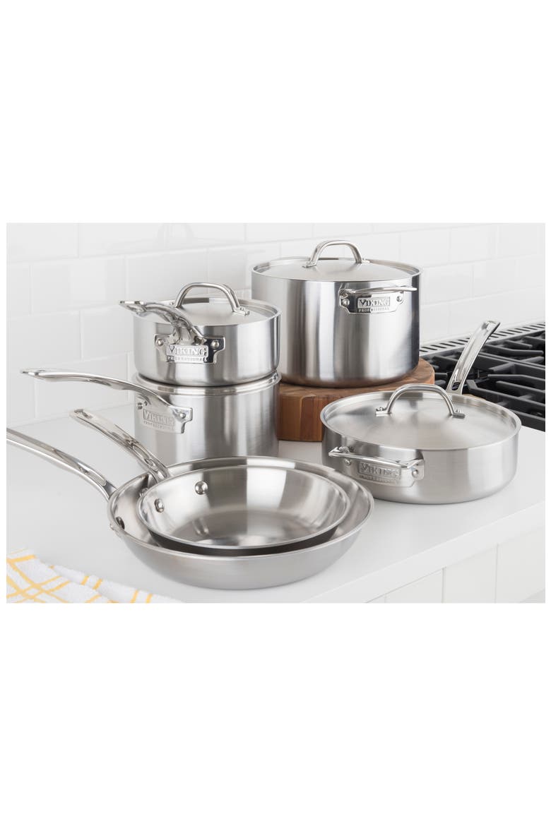 Professional 10-Piece 5-Ply Satin Finish Cookware Set, Alternate, color, STAINLESS STEEL