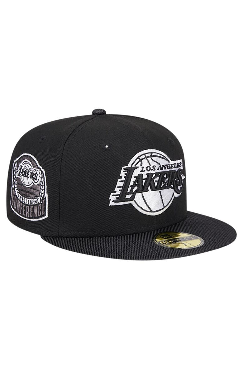 New Era Men's New Era Black Los Angeles Lakers Active Satin Visor 59FIFTY Fitted Hat, Alternate, color,