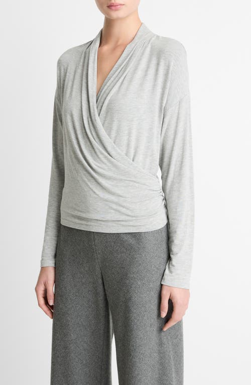 Vince Draped Faux Wrap Top In Gray