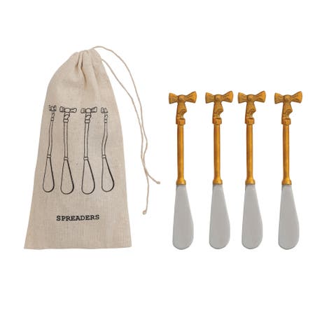 4-Piece Canape Knives with Bow Handles, Stainless Steel and Brass