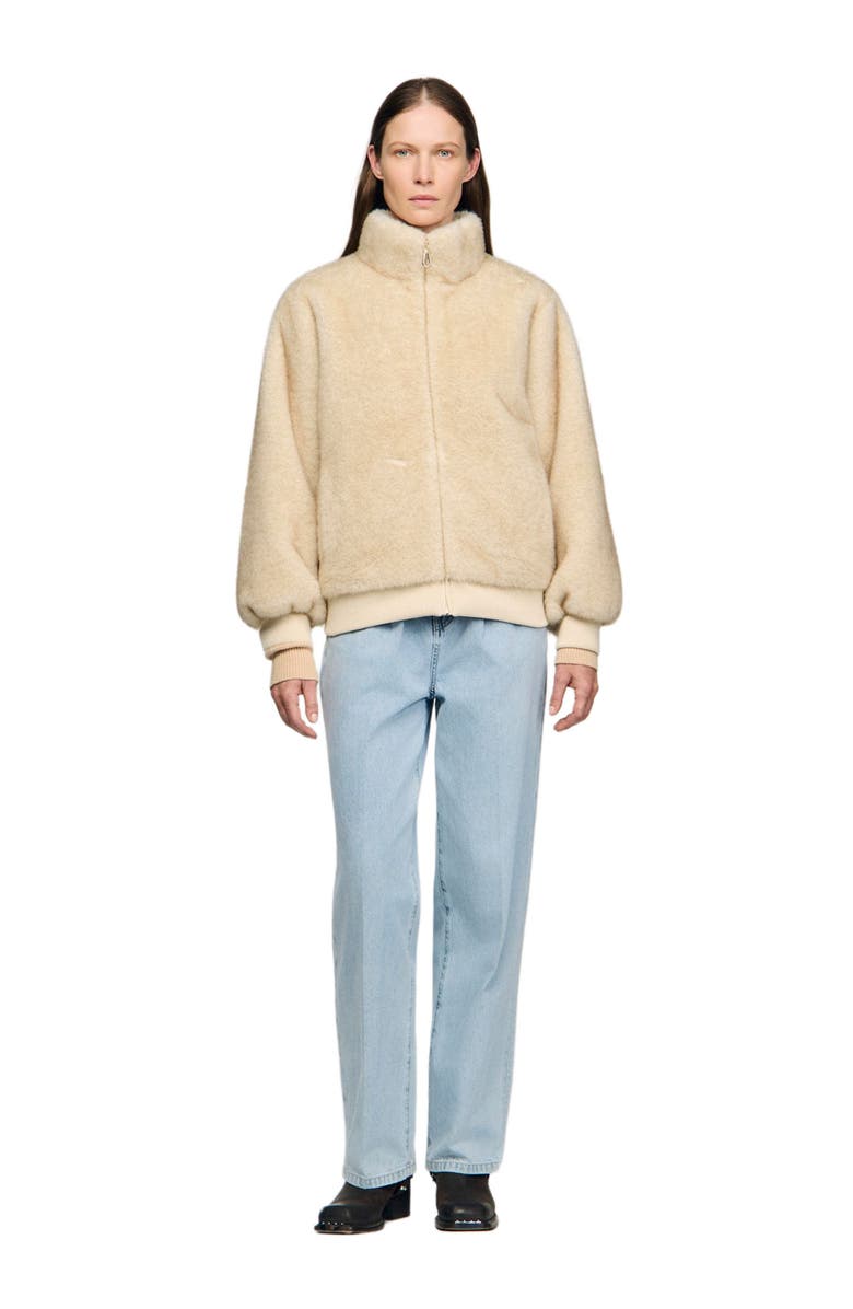 SANDRO Faux fur jacket, Alternate, color, Beige