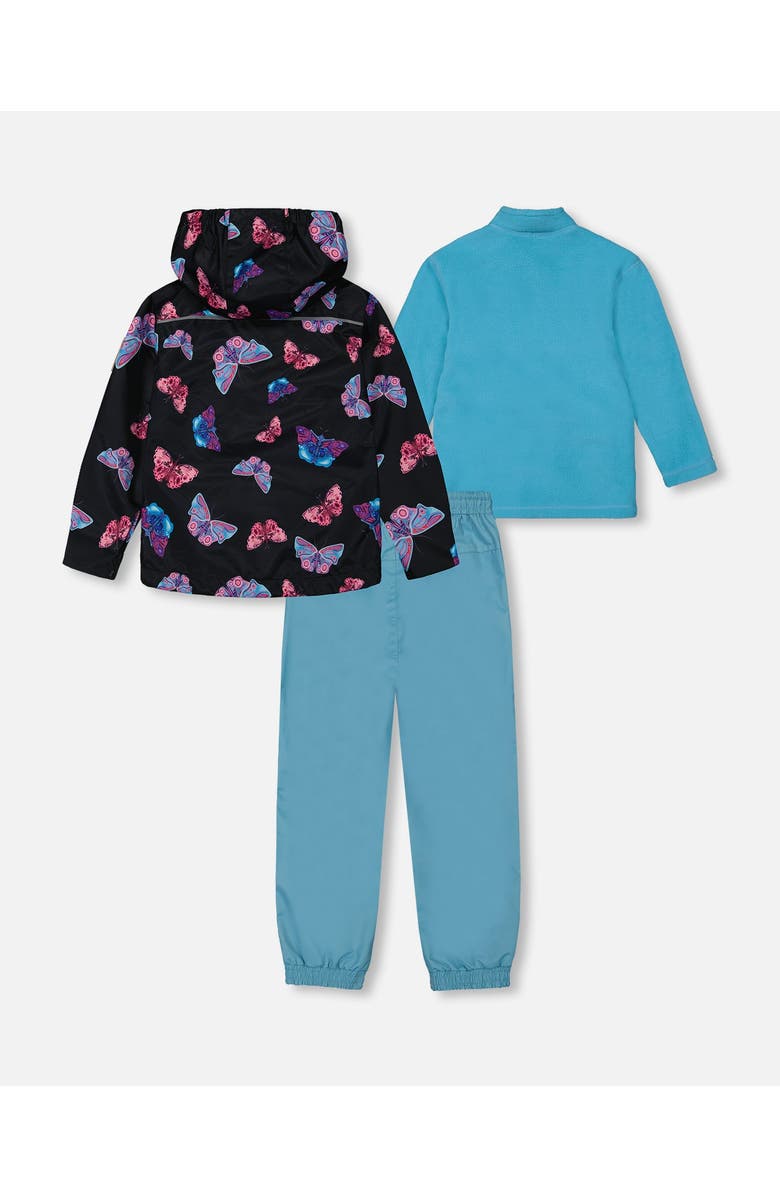 Deux par Deux Little Girl's 3-In-1 Mid-Season Outerwear Set With Printed Jacket Light Blue And Multicolored Butterflies, Alternate, color, 