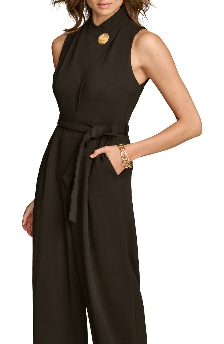 Donna Karan New York Hardware Tie Waist Sleeveless Flare Jumpsuit, Alternate, color, 