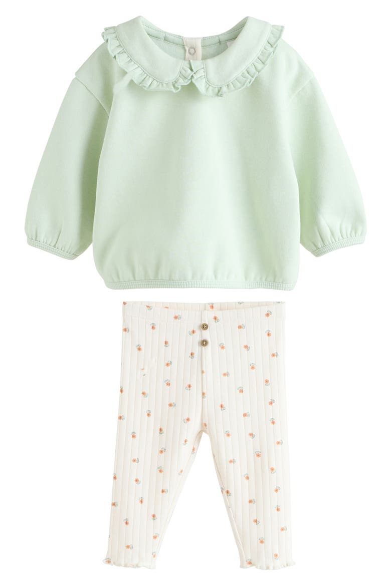 Frill Collar Sweater & Print Leggings Set, Main, color, GREEN