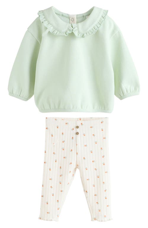 Next Frill Collar Sweater & Print Leggings Set In Green