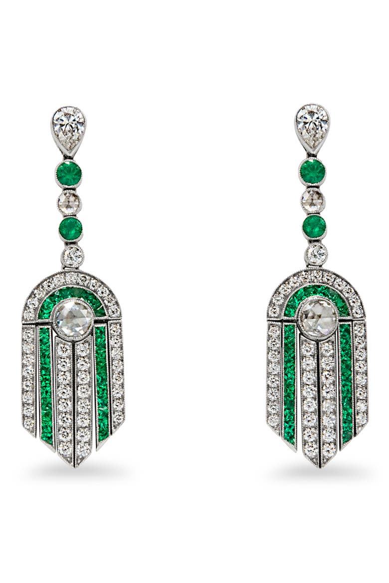 Emerald & Diamond Drop Earrings, Main, color, WHITE GOLD