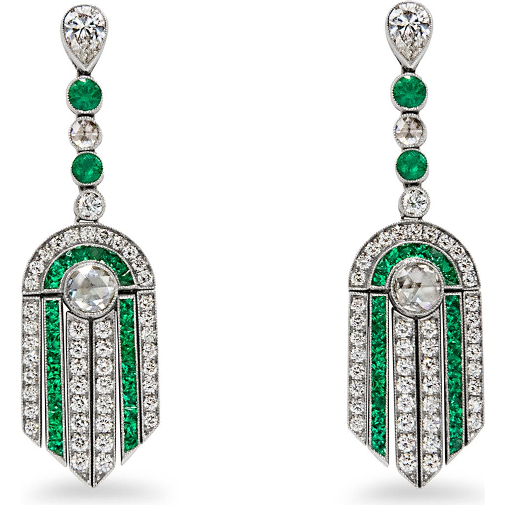 Fred Leighton Emerald & Diamond Drop Earrings In White Gold