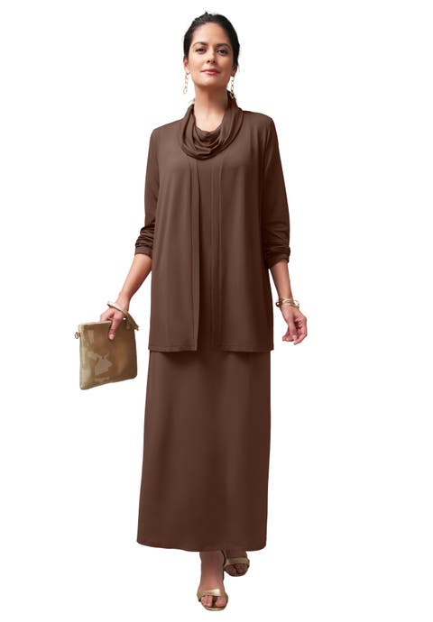 2-Piece Cowlneck Jacket Dress (Plus Available)