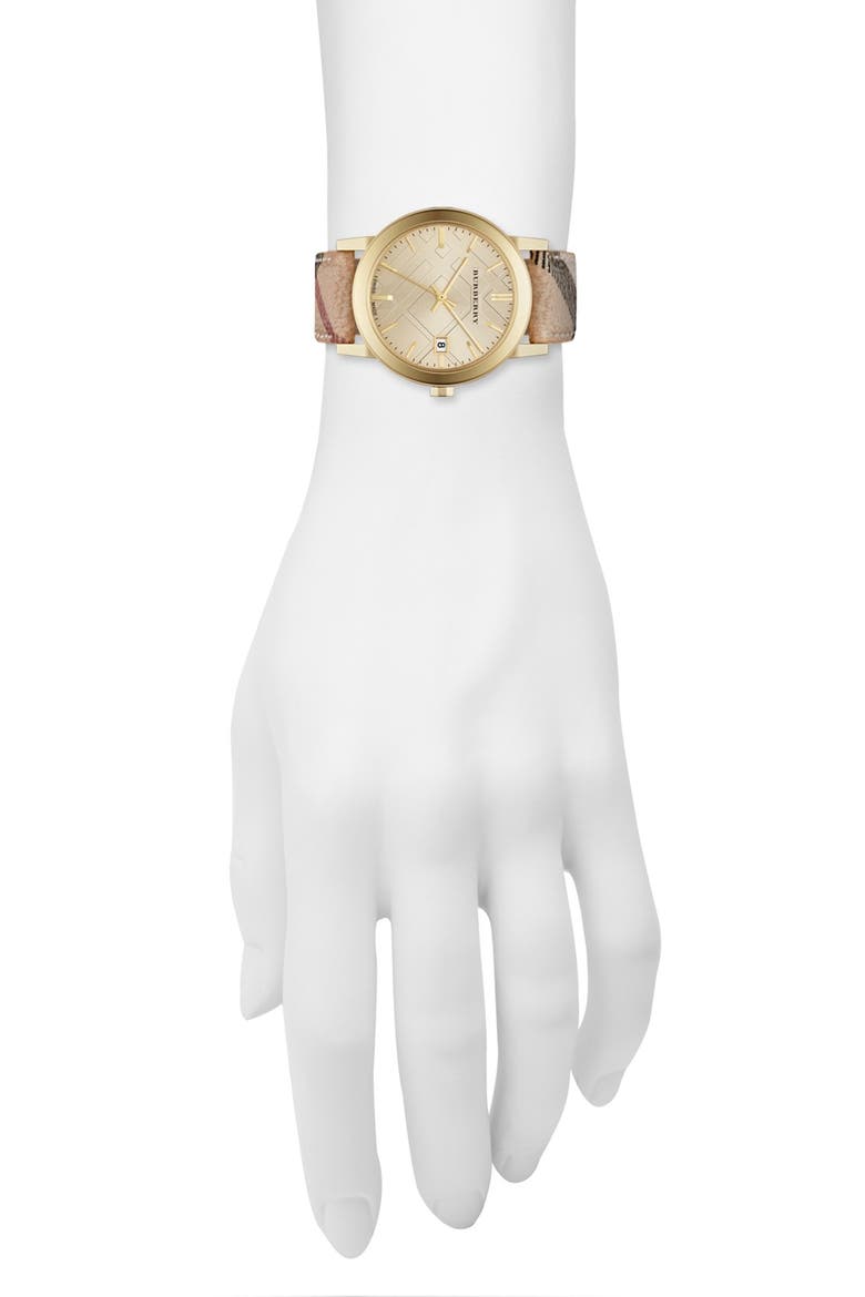 Large Check Strap Watch, 38mm, Alternate, color, HAYMARKET CHECK/ GOLD