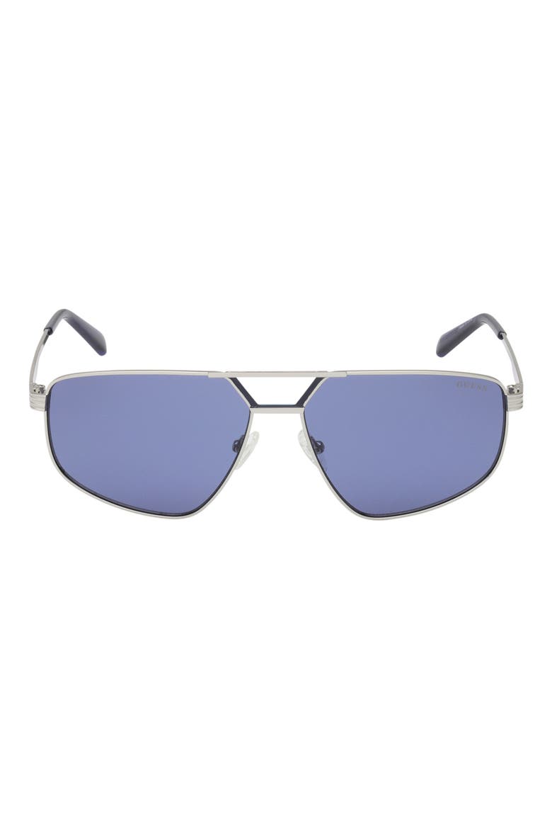 61mm Geometric Sunglasses, Main, color, SHINY GUNMETAL / BLUE