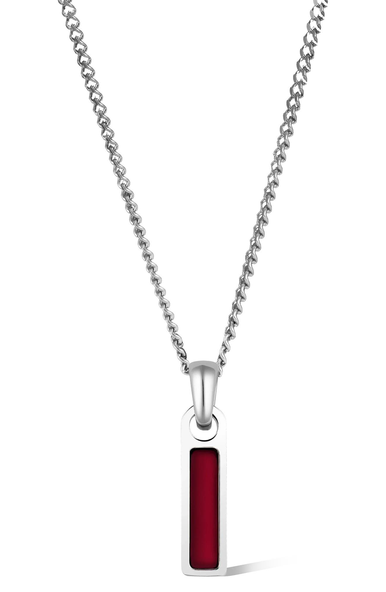 Vincero Men's Birthstone Tag Pendant Necklace in Silver/january/garnet 