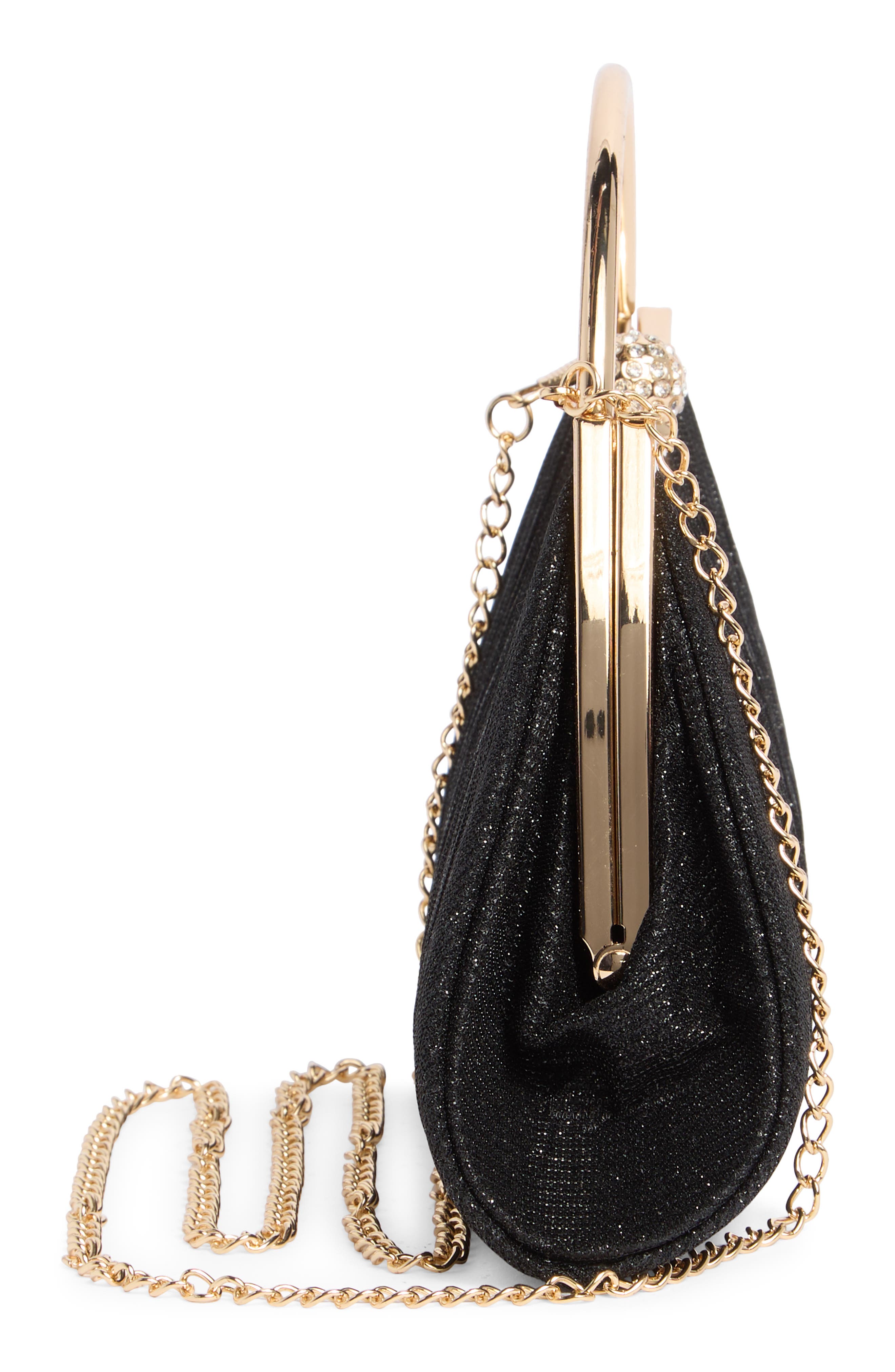 ALESSIA BIANCHI Glitter Curve Frame Clutch, Alternate, color, Black