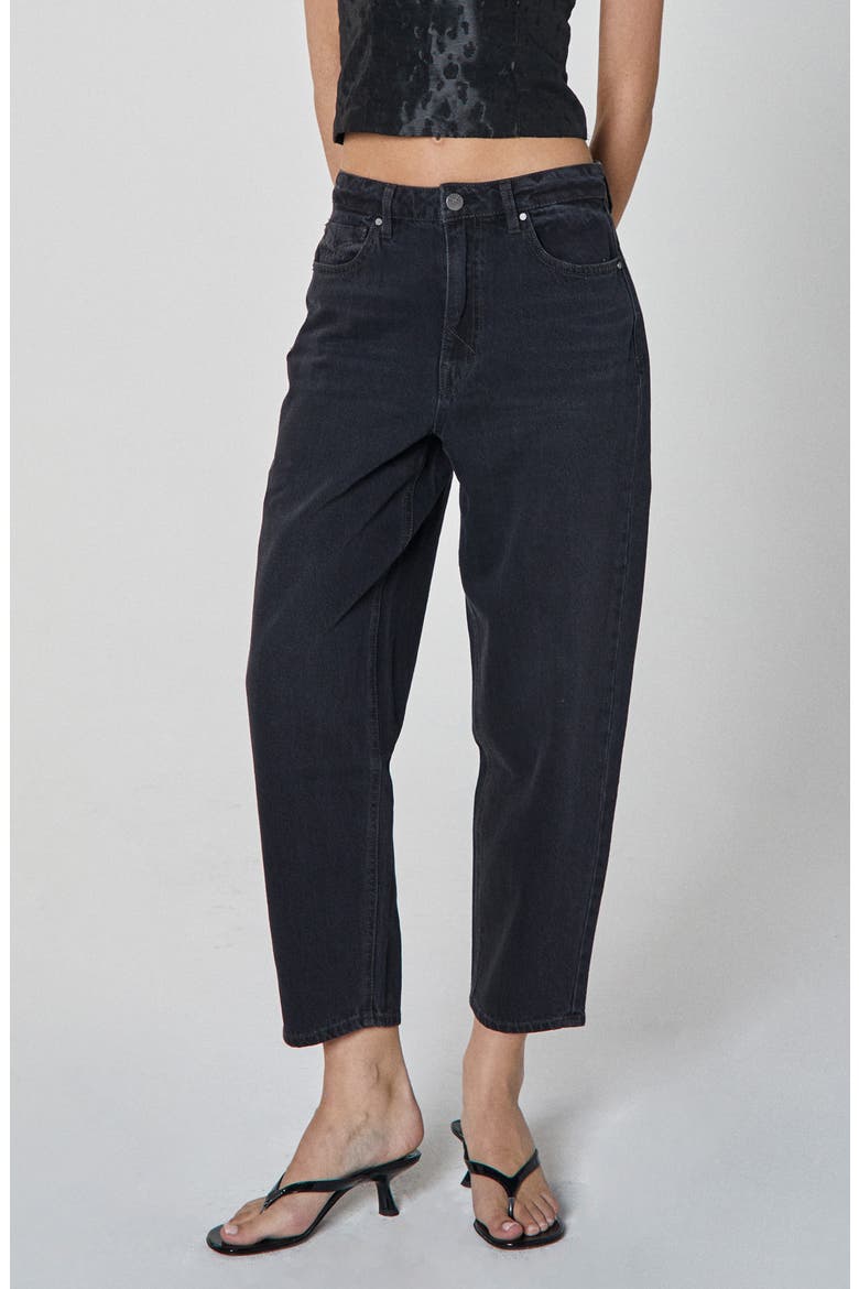 Taylor Trip High Waist Ankle Barrel Leg Jeans, Main, color, WASHED BLACK