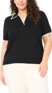 Halogen® Tipped Johnny Collar Short Sleeve Sweater