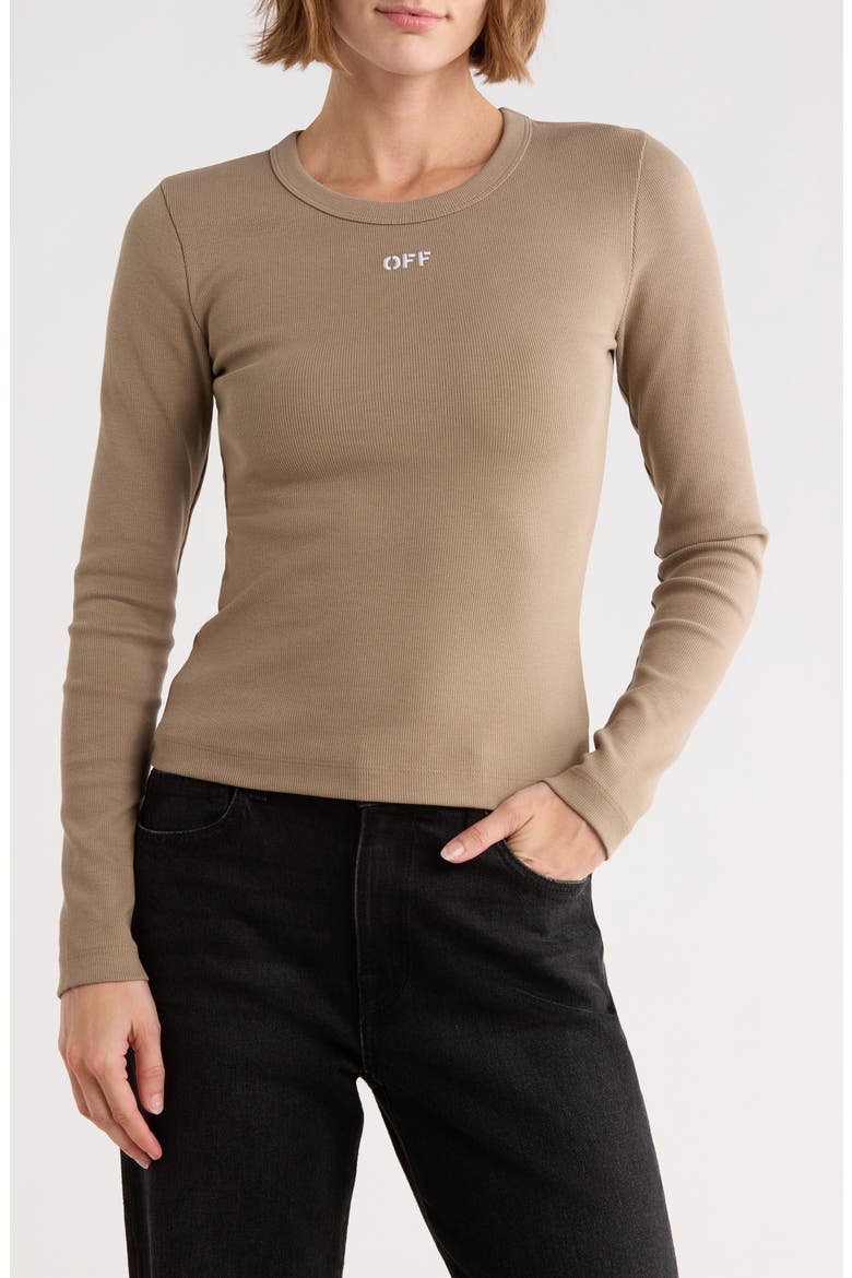 Fitted Long Sleeve Ribbed Crop T-Shirt, Main, color, TIMBER WOLF