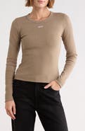 Off-White Fitted Long Sleeve Ribbed Crop T-Shirt
