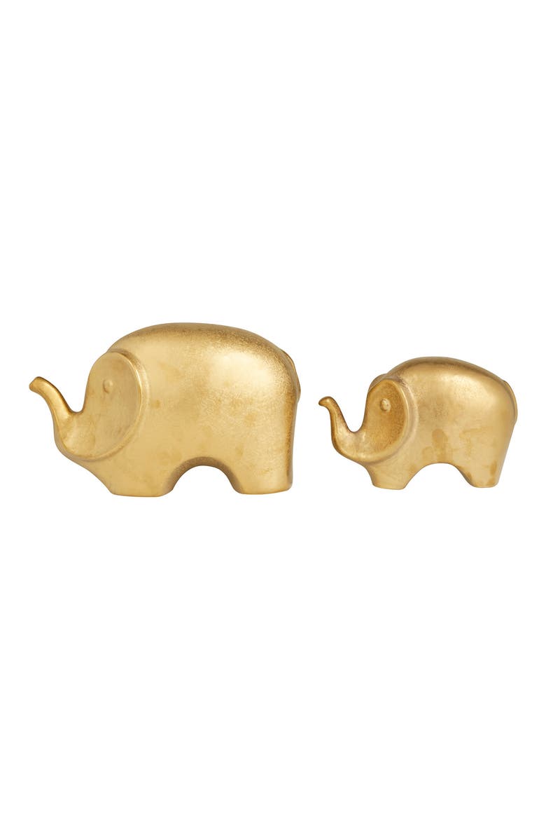 Goldtone Ceramic Contemporary Elephant Sculpture - Set of 2, Alternate, color, GOLD