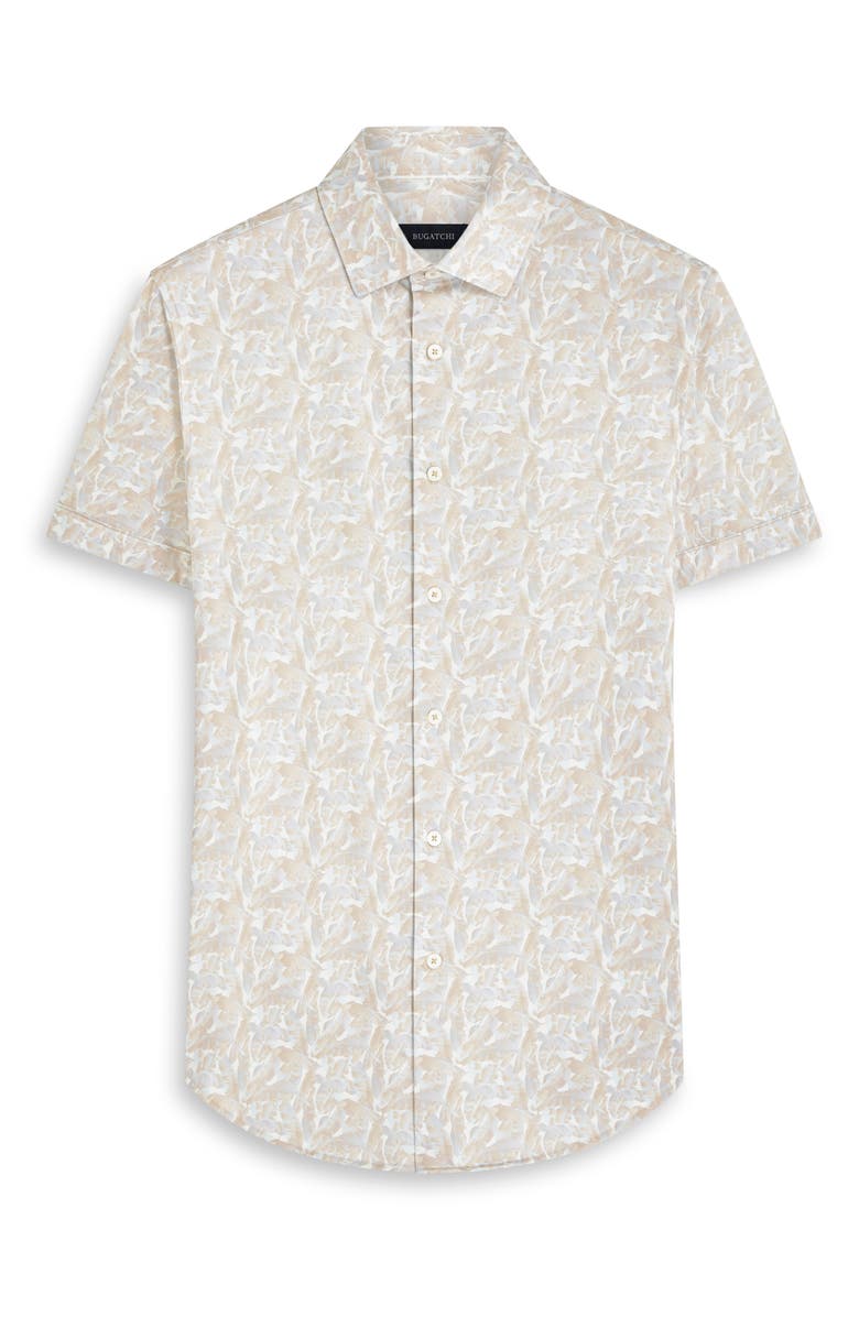 Bugatchi Miles OoohCotton<sup>®</sup> Leaf Print Short Sleeve Button-Up Shirt, Alternate, color, 