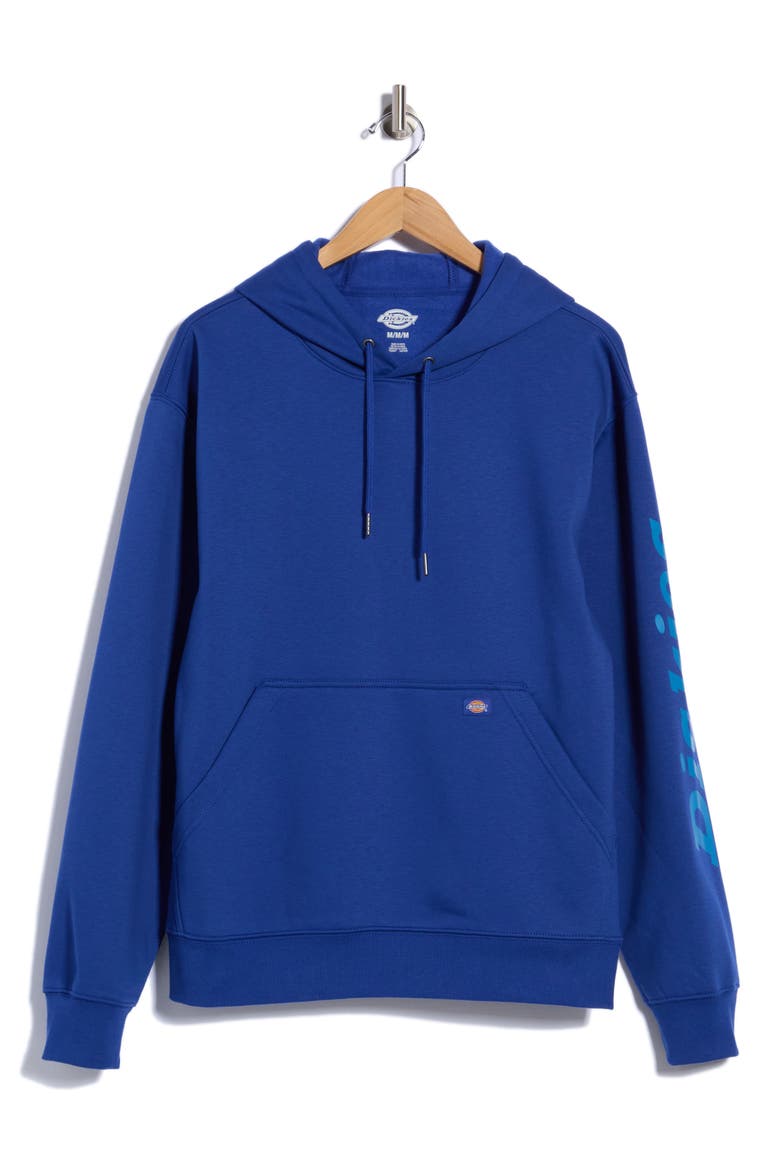 Wordmark Pullover Fleece Hoodie, Main, color, MEDIUM BLUE