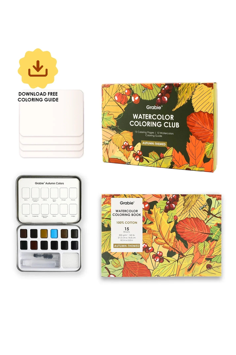 Autumn Themed Watercolor Coloring Club Box, Main, color, Autumn