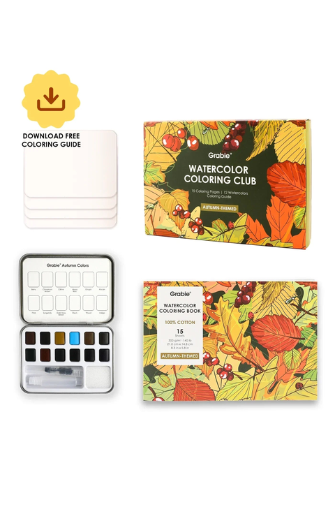 Autumn Themed Watercolor Coloring Club Box