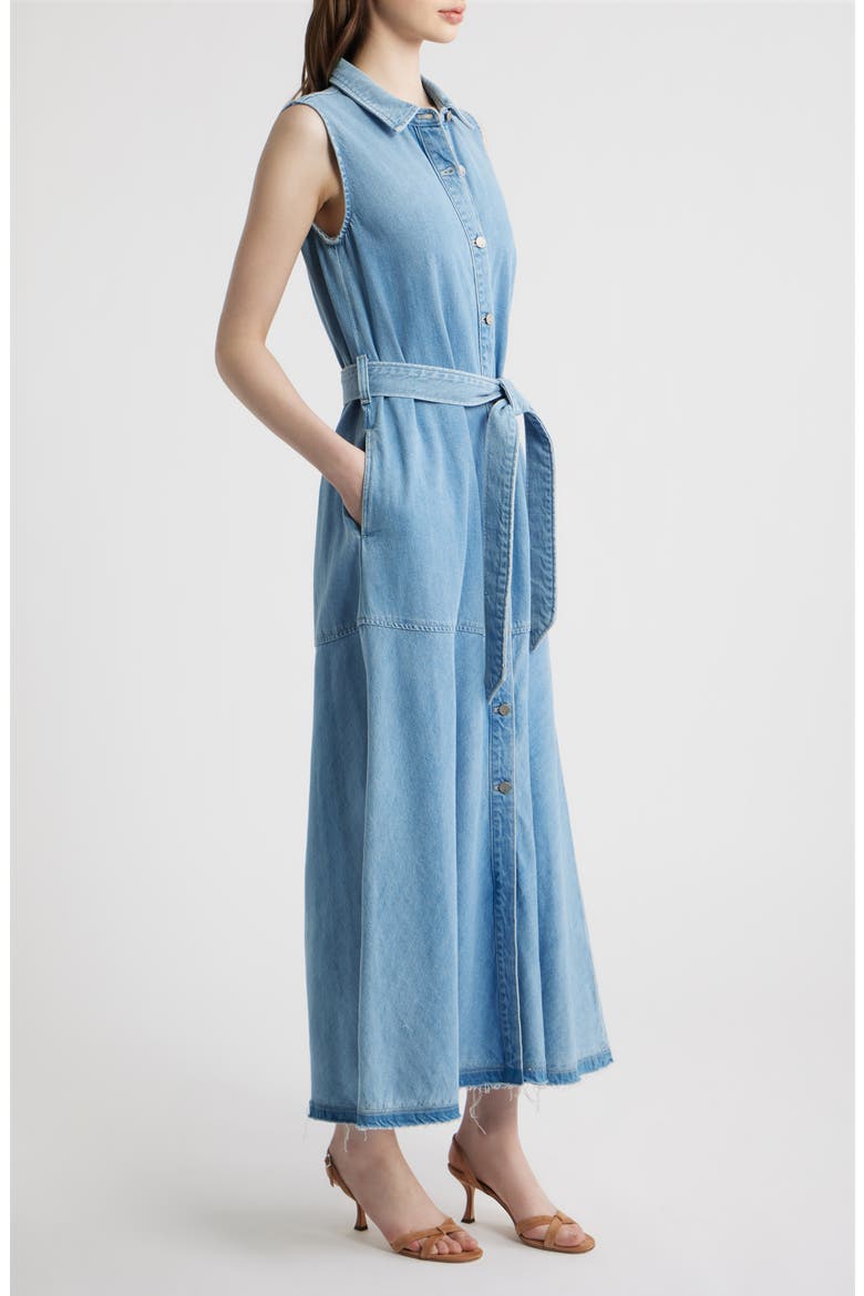 Addison Sleeveless Raw Hem Denim Shirtdress, Alternate, color, LIGHT INDIGO