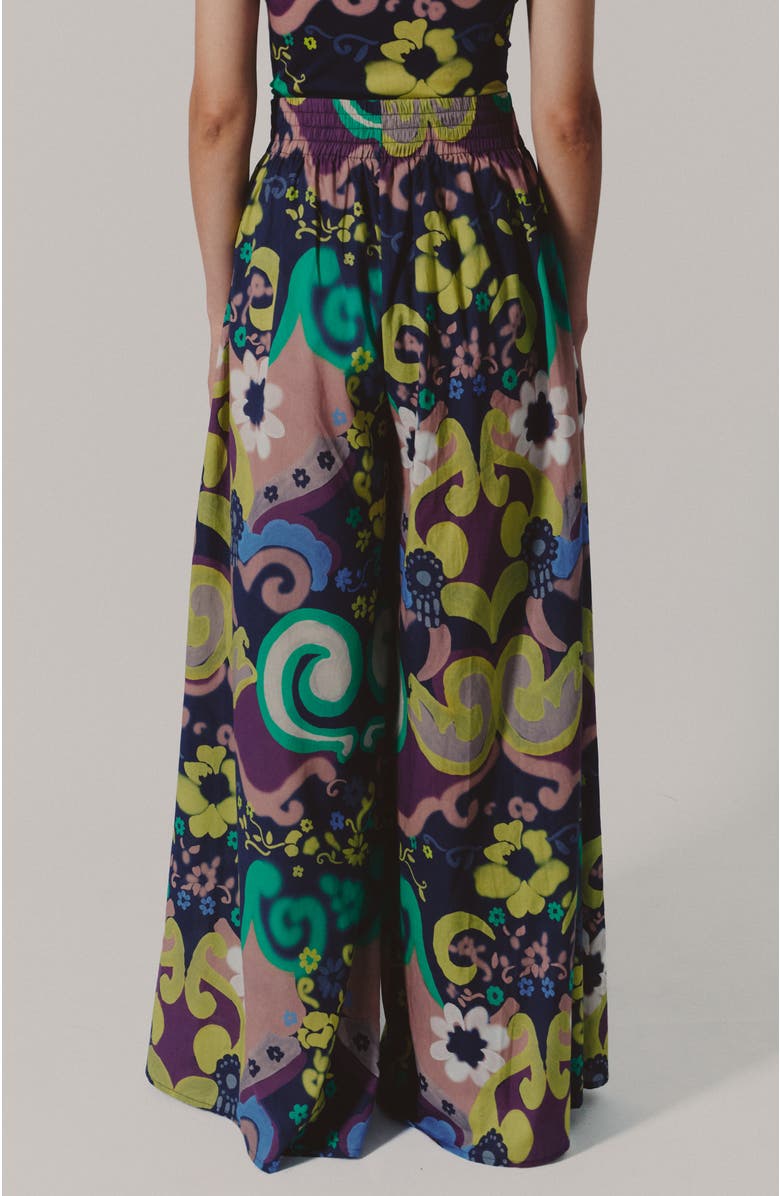 De Loreta Campana High Waist Wide Leg Cotton Pants, Alternate, color, Papalote Print