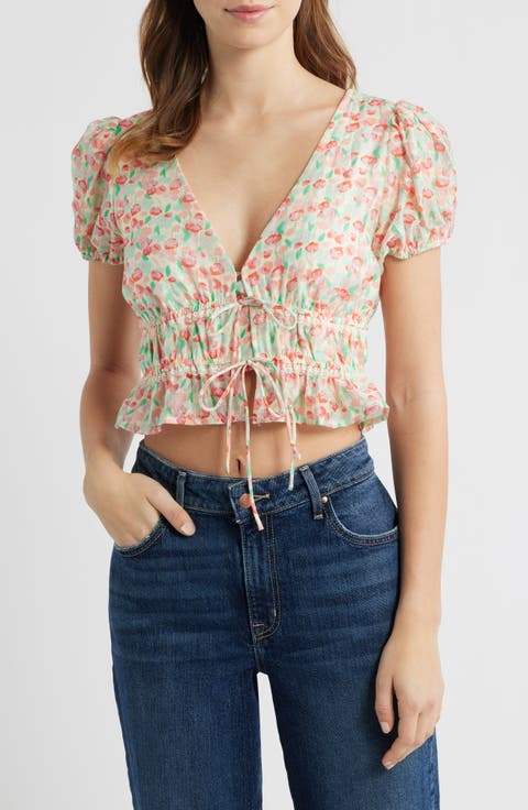 Floral Tie Front Crop Top
