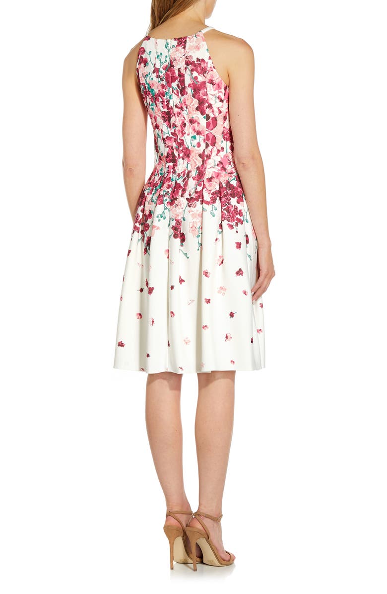 Adrianna Papell Floral Halter Neck Fit & Flare Crepe Dress, Alternate, color, 