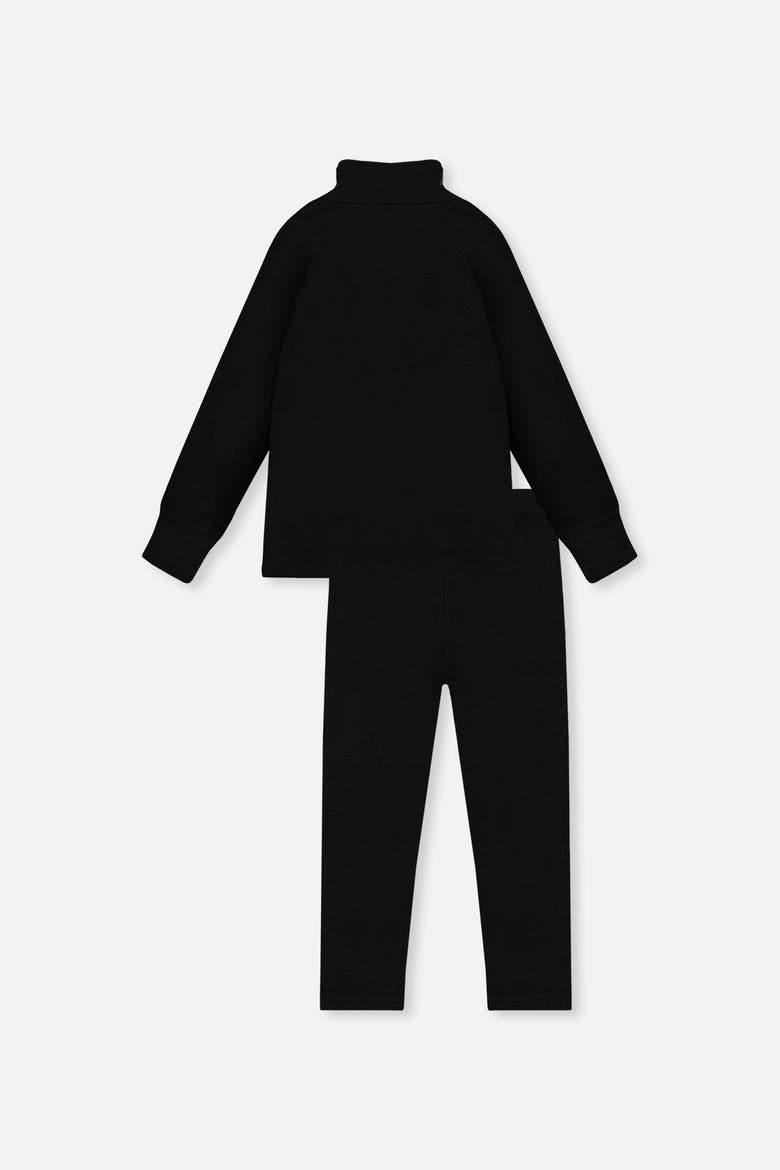 Two Piece Brushed Half-Zip Top & Pants Thermal Underwear, Alternate, color, Noir