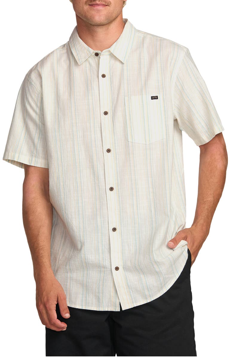 Billabong All Day Stripe Short Sleeve Button-Up Shirt, Main, color, Off White