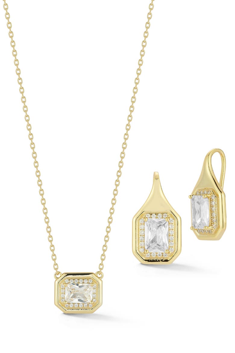 Cubic Zirconia Pendant Necklace & Drop Earrings Set, Main, color, GOLD