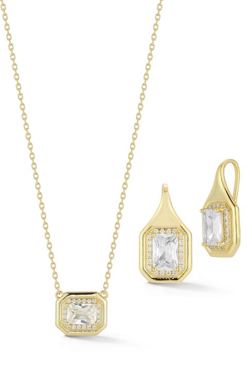 Cubic Zirconia Pendant Necklace & Drop Earrings Set
