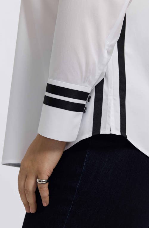 Foxcroft Brooke Grosgrain Trim Cotton Button-up Shirt In White