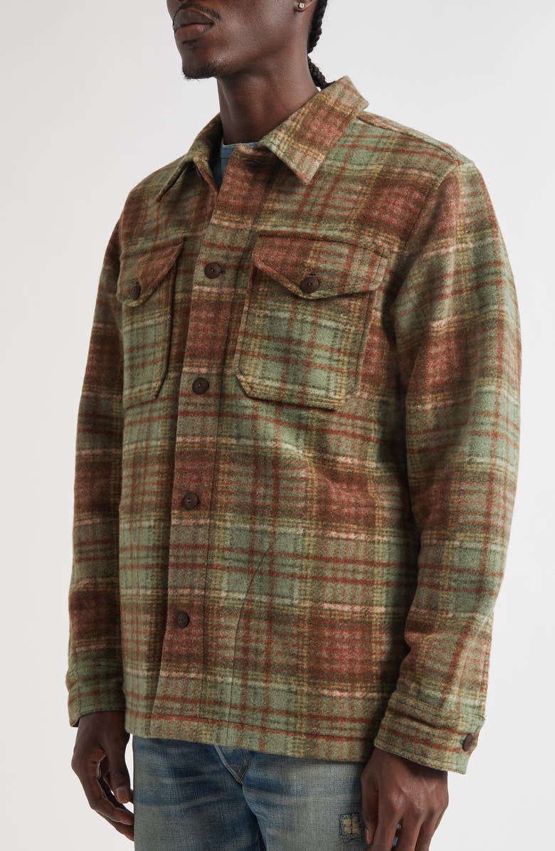 Double RL Plaid Felted Wool Blend Button-Up Shirt Jacket, Alternate, color, Green/ Multi