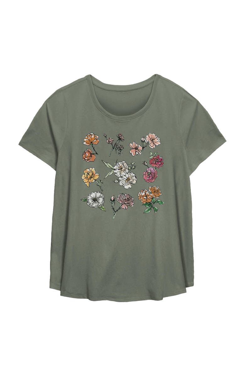 Lost Gods Women's Lost Gods Dainty Watercolor Flowers  Graphic T-Shirt, Main, color, Sage Green