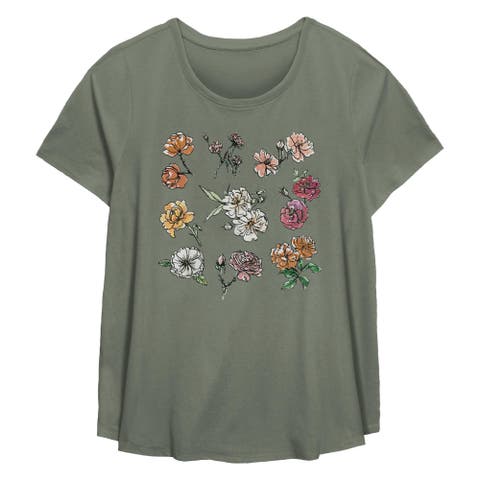 Women's Lost Gods Dainty Watercolor Flowers  Graphic T-Shirt