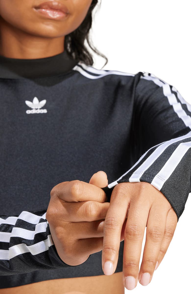 adidas Adicolor 3-Stripes Long Sleeve Crop Top, Alternate, color,