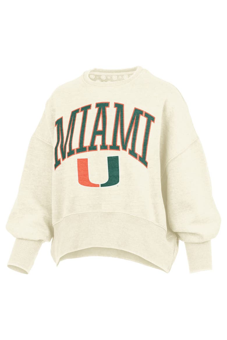Women's Pressbox Natural Miami Hurricanes Oversized Waist-Length Crewneck Sweatshirt, Alternate, color, Natural