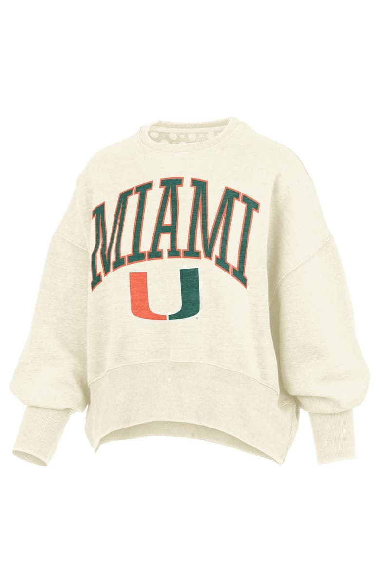 PRESSBOX Women's Pressbox Natural Miami Hurricanes Oversized Waist-Length Crewneck Sweatshirt, Alternate, color, Natural