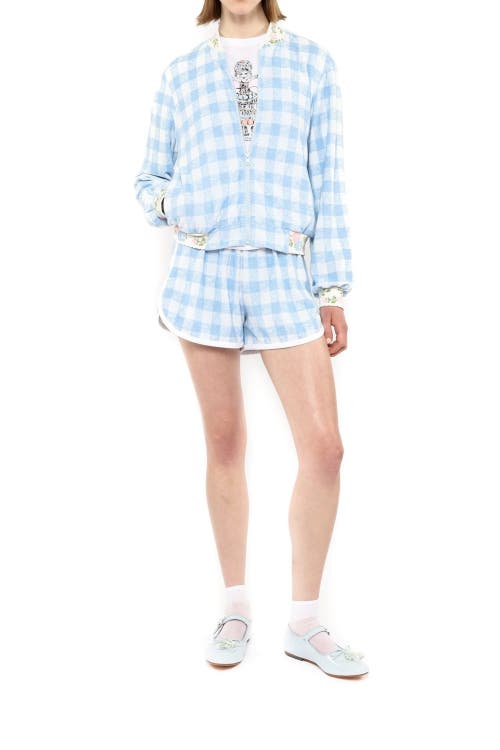 Shop Anna Sui Gingham Terry Jacket In Baby Blue