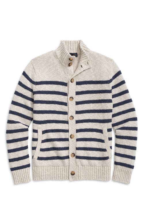 Brooks Brothers Stripe Cotton & Linen Cardigan In Oat/navy