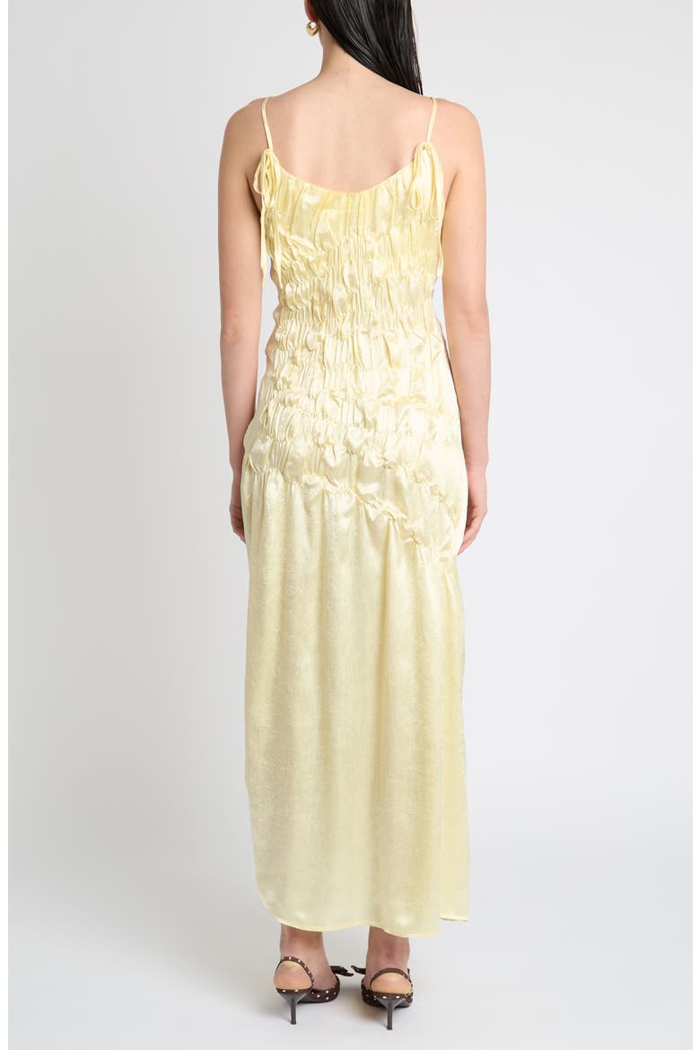Shirred Crushed Satin Midi Dress, Alternate, color, LEMON