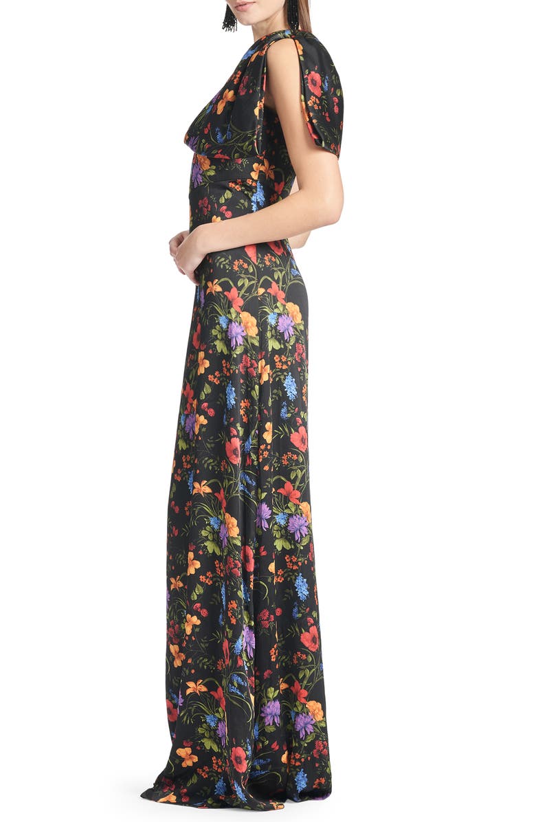 Sachin & Babi Chelsea Floral One-Shoulder Crinkle Georgette Gown, Alternate, color,
