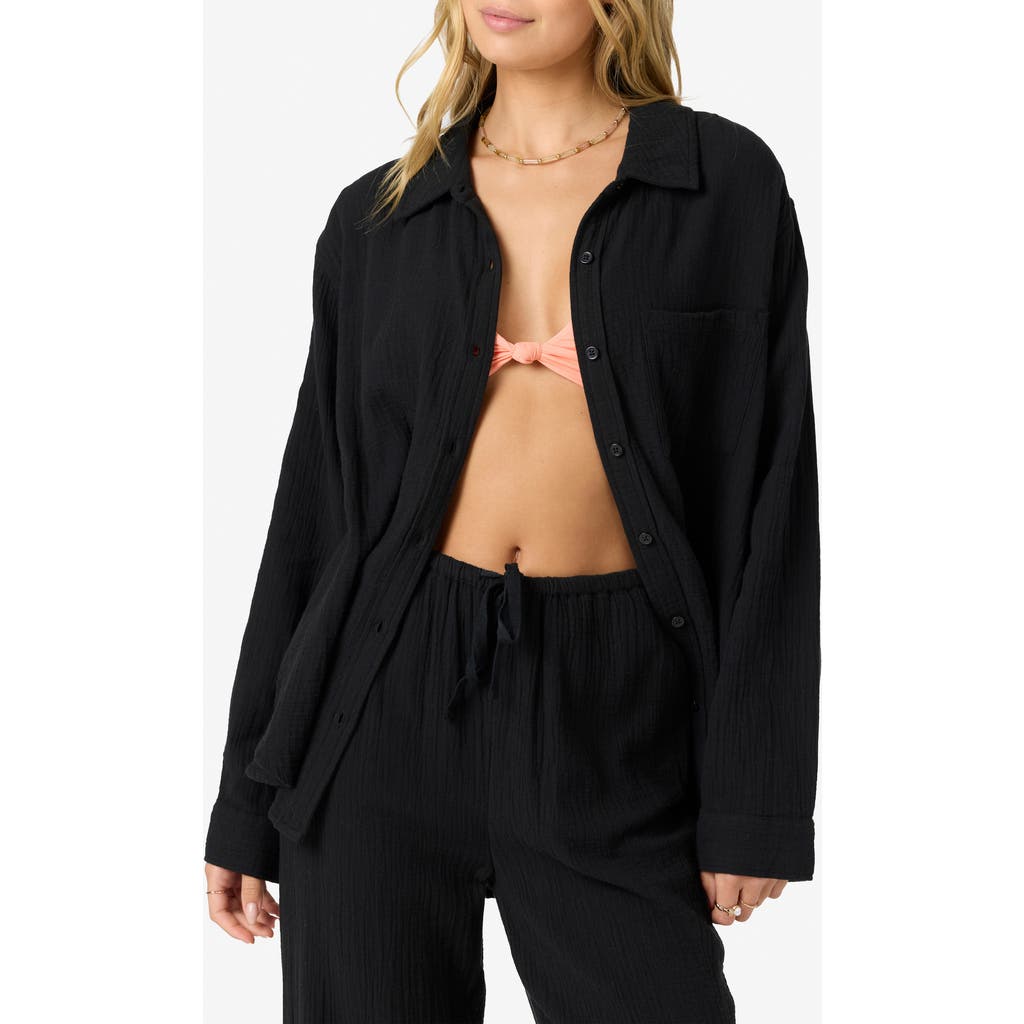 O'neill Leni Oversize Cotton Gauze Button-up Shirt In Black