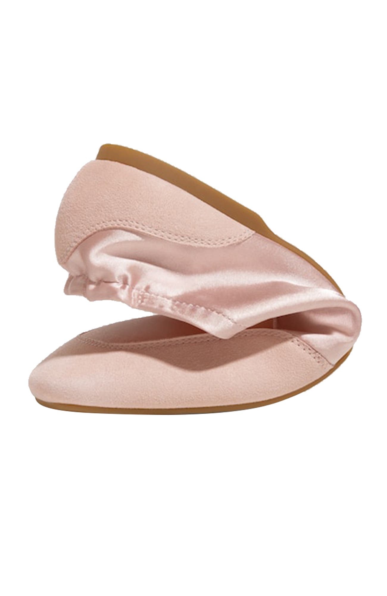 Cristina Square-Toe Lace-Up Satin Sneakerina, Alternate, color, Peach Blush