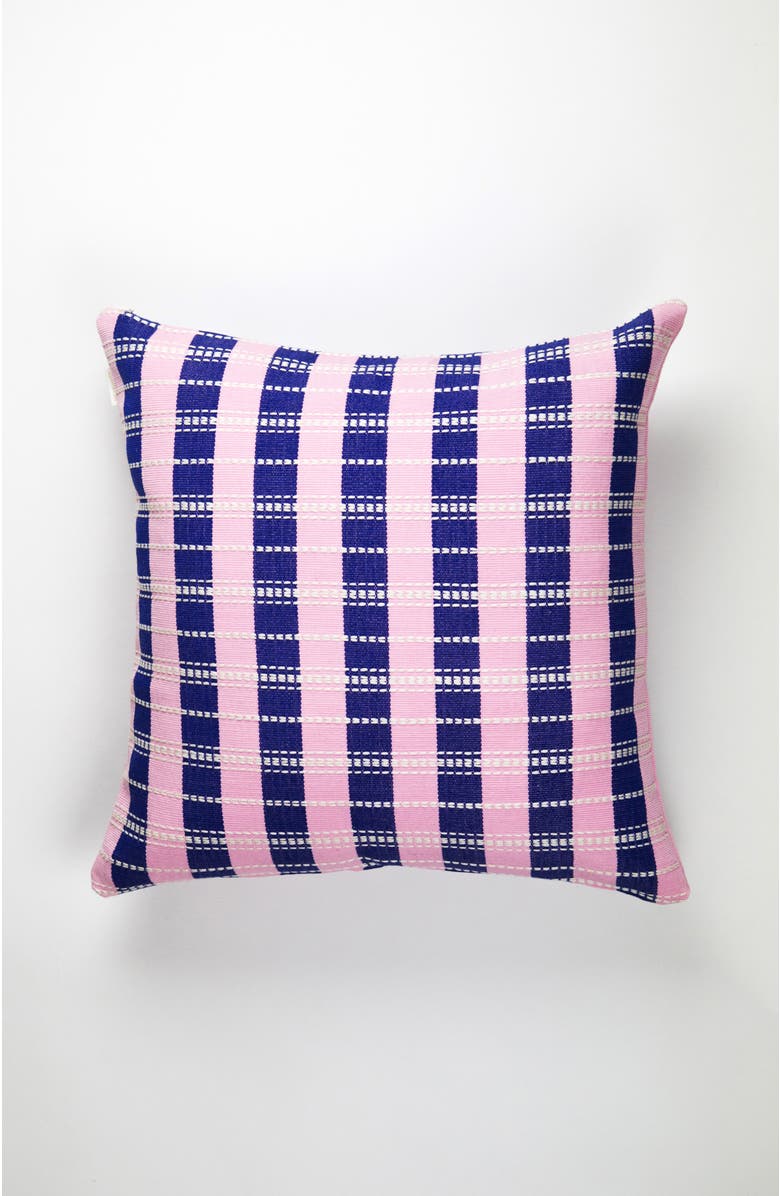 Archive New York Santiago Grid Bold Stripe Handwoven Cotton Square Throw Pillow, Main, color, Blue And Light Pink