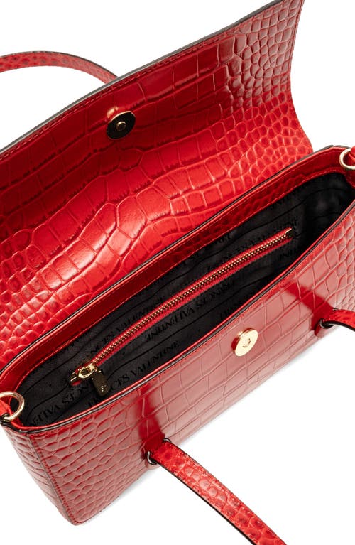 Frances Valentine Croc Embossed Leather Slim Tote In Red