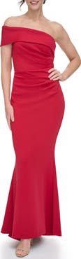 Eliza J One-Shoulder Ruched Gown